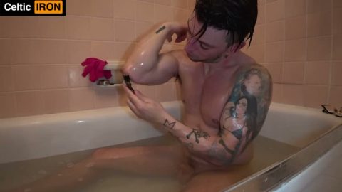 Celtic Iron Shaving In Bathtub Naked Flexing and Posing
