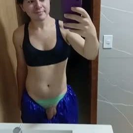 Brazilian gay solo wearing panties and make up