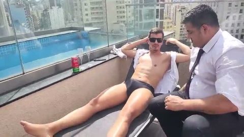 YURI GACHO – WELL-ENDOWED SECURITY GUARD FUCKING THE GUY AT THE POOL – GAY BAREBACK SEX BRAZIL